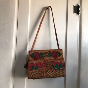 Vintage leather moose and rose purse
